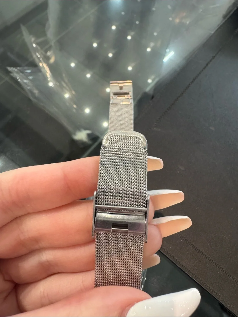 Ecclissi Facet Minimalist Stainless Steel Mesh Watch with Striped Dial